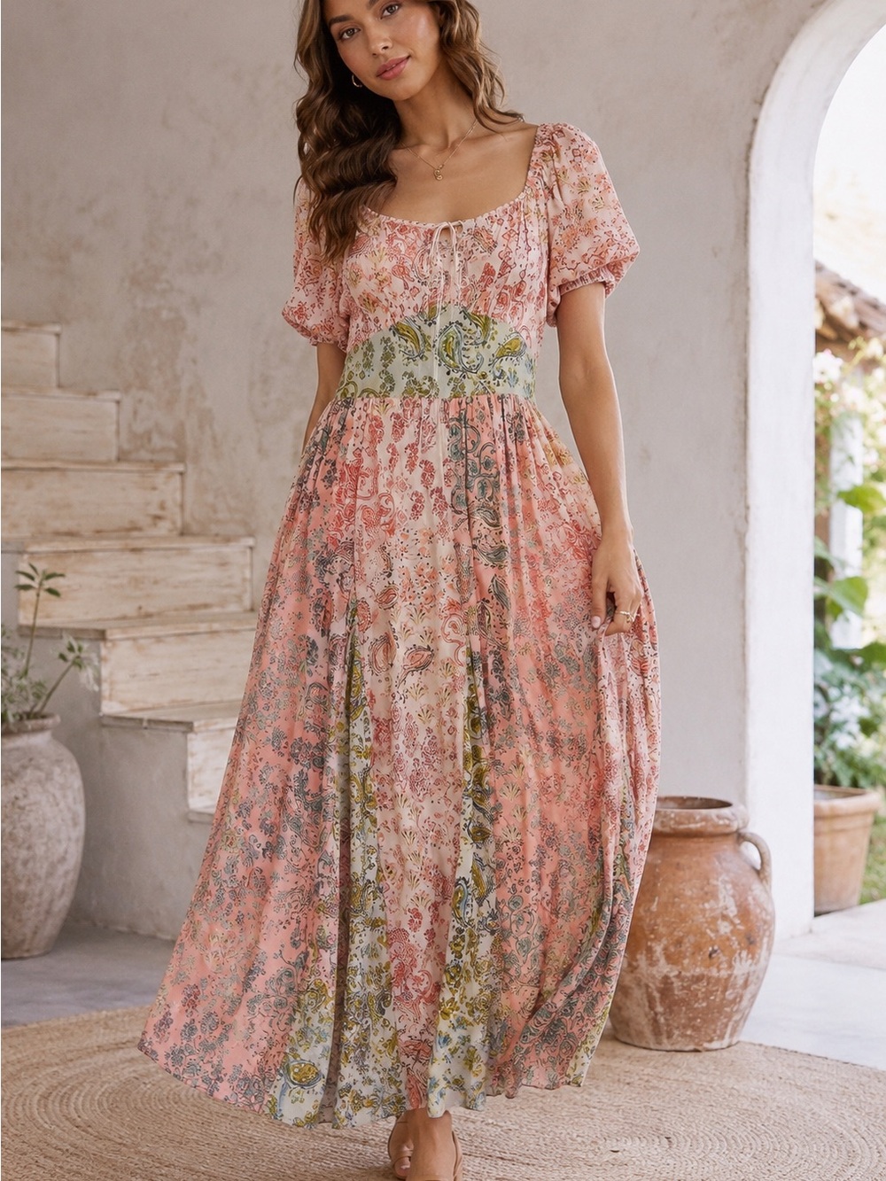 Angie Boho Patchwork Paisley Corset Maxi Dress NWT Sz S Cottagecore